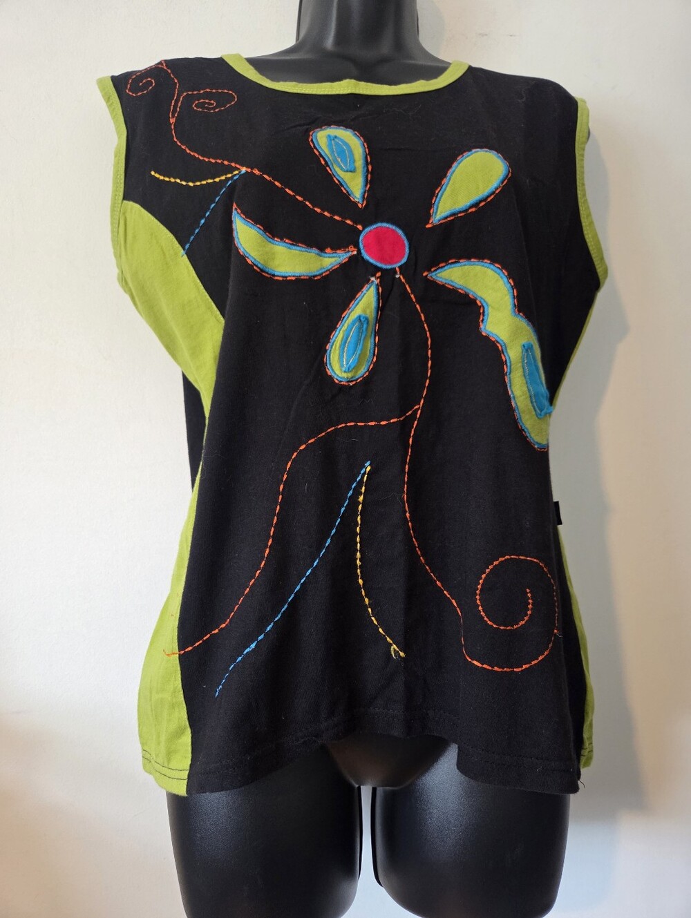 Vibrant Leopards & Roses Black Tee with Embroidery